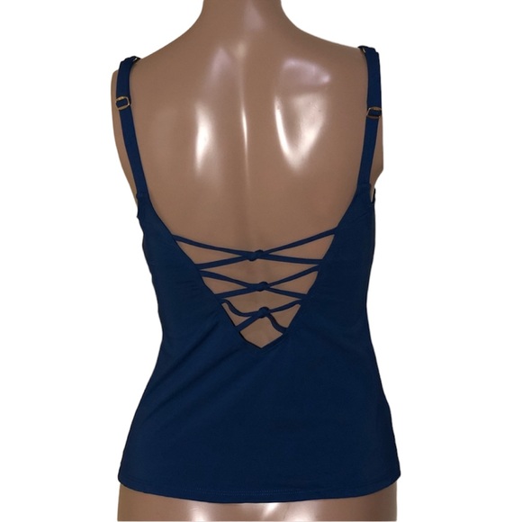 Rod Beattie BLEU Go For The Gold Scoop Neck Adj Goldtone Strap Tankini Swim Top - Picture 5 of 5